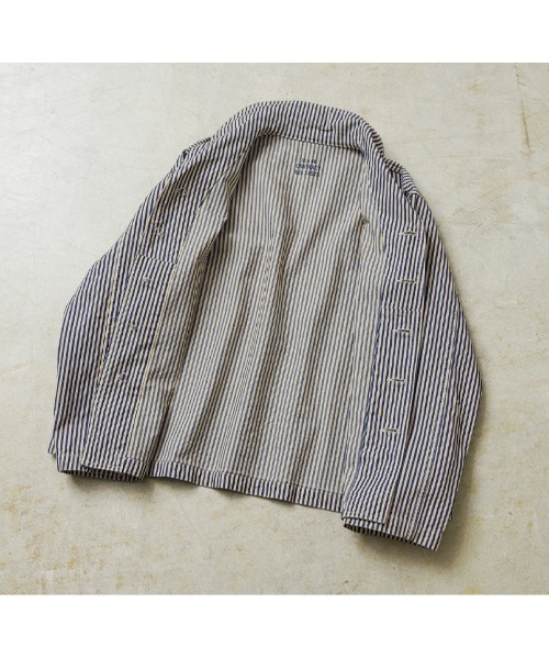 WAIPER.inc(ワイパーインク)の「WAIPER.inc 米軍 U.S.NAVY PRISONER ヒッコリーショールカラージャケット MADE OF“KAIHARA DENIM” VINTAGE WASH【WP1127C】(カバーオール・メンズ・ストライプ・38/40/42)」の5枚目の写真