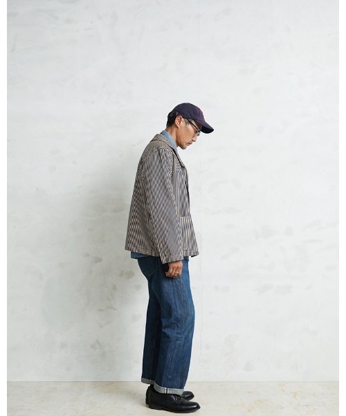 WAIPER.inc(ワイパーインク)の「WAIPER.inc 米軍 U.S.NAVY PRISONER ヒッコリーショールカラージャケット MADE OF“KAIHARA DENIM” VINTAGE WASH【WP1127C】(カバーオール・メンズ・ストライプ・38/40/42)」の8枚目の写真
