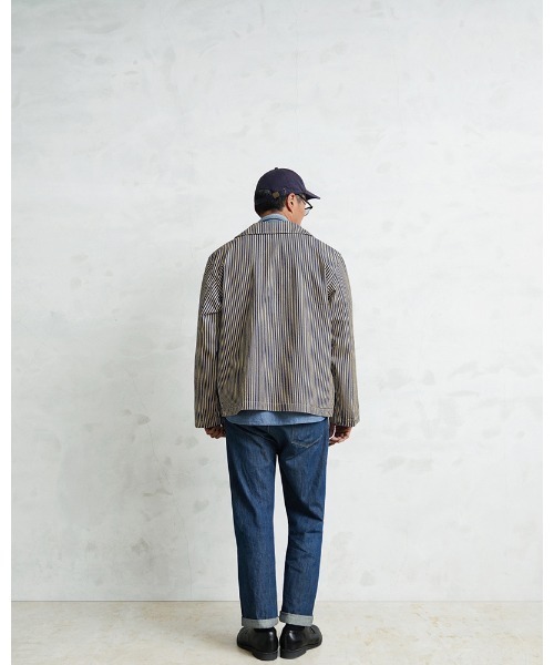 WAIPER.inc(ワイパーインク)の「WAIPER.inc 米軍 U.S.NAVY PRISONER ヒッコリーショールカラージャケット MADE OF“KAIHARA DENIM” VINTAGE WASH【WP1127C】(カバーオール・メンズ・ストライプ・38/40/42)」の9枚目の写真