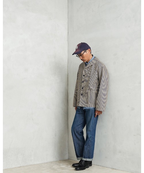 WAIPER.inc(ワイパーインク)の「WAIPER.inc 米軍 U.S.NAVY PRISONER ヒッコリーショールカラージャケット MADE OF“KAIHARA DENIM” VINTAGE WASH【WP1127C】(カバーオール・メンズ・ストライプ・38/40/42)」の10枚目の写真
