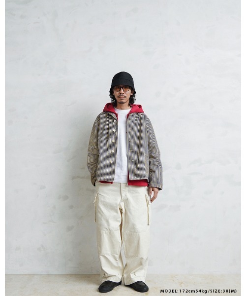 WAIPER.inc(ワイパーインク)の「WAIPER.inc 米軍 U.S.NAVY PRISONER ヒッコリーショールカラージャケット MADE OF“KAIHARA DENIM” VINTAGE WASH【WP1127C】(カバーオール・メンズ・ストライプ・38/40/42)」の13枚目の写真