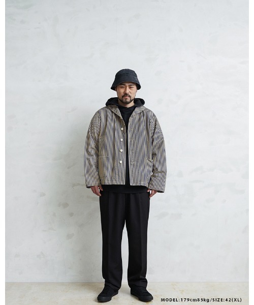 WAIPER.inc(ワイパーインク)の「WAIPER.inc 米軍 U.S.NAVY PRISONER ヒッコリーショールカラージャケット MADE OF“KAIHARA DENIM” VINTAGE WASH【WP1127C】(カバーオール・メンズ・ストライプ・38/40/42)」の14枚目の写真