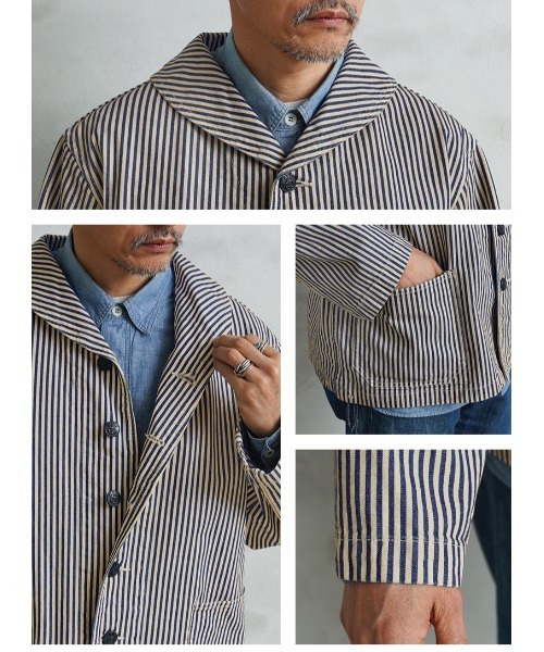 WAIPER.inc(ワイパーインク)の「WAIPER.inc 米軍 U.S.NAVY PRISONER ヒッコリーショールカラージャケット MADE OF“KAIHARA DENIM” VINTAGE WASH【WP1127C】(カバーオール・メンズ・ストライプ・38/40/42)」の16枚目の写真