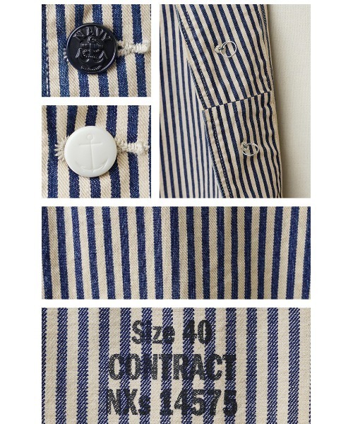 WAIPER.inc(ワイパーインク)の「WAIPER.inc 米軍 U.S.NAVY PRISONER ヒッコリーショールカラージャケット MADE OF“KAIHARA DENIM” VINTAGE WASH【WP1127C】(カバーオール・メンズ・ストライプ・38/40/42)」の17枚目の写真