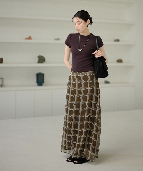 LAULEN（ローレン）の「sheer check long skirt /シアーチェックロングスカート（スカート・レディース・ブラウン・FREE）」の2枚目の写真