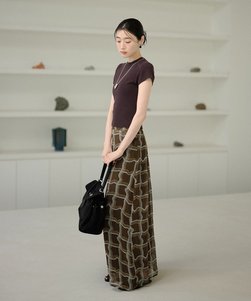 LAULEN（ローレン）の「sheer check long skirt /シアーチェックロングスカート（スカート・レディース・ブラウン・FREE）」の4枚目の写真