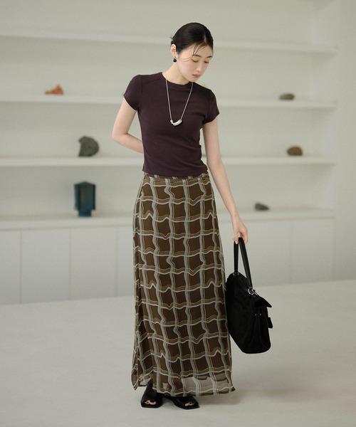 LAULEN（ローレン）の「sheer check long skirt /シアーチェックロングスカート（スカート・レディース・ブラウン・FREE）」の6枚目の写真