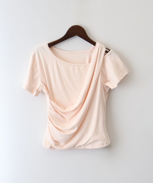 SpRay(スプレイ)の「オフショルドレープショートスリーブトップス(Tシャツ/カットソー・レディース・ブラック/アイボリー/ピンク・FREE)」の10枚目の写真