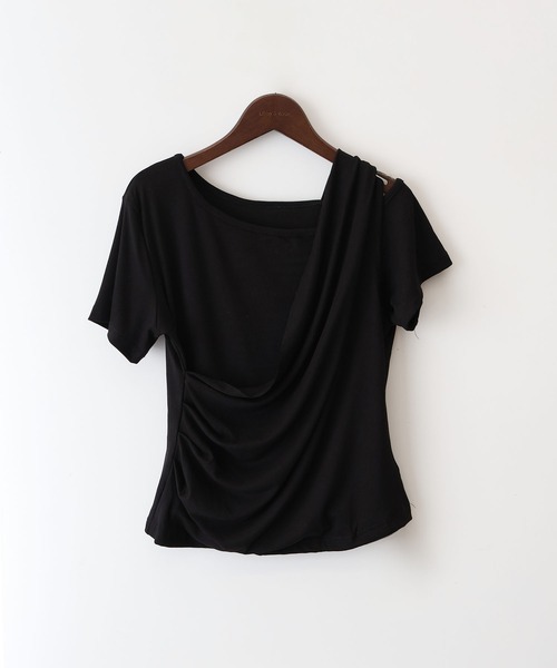 SpRay(スプレイ)の「オフショルドレープショートスリーブトップス(Tシャツ/カットソー・レディース・ブラック/アイボリー/ピンク・FREE)」の11枚目の写真