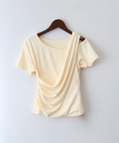 SpRay(スプレイ)の「オフショルドレープショートスリーブトップス(Tシャツ/カットソー・レディース・ブラック/アイボリー/ピンク・FREE)」の12枚目の写真
