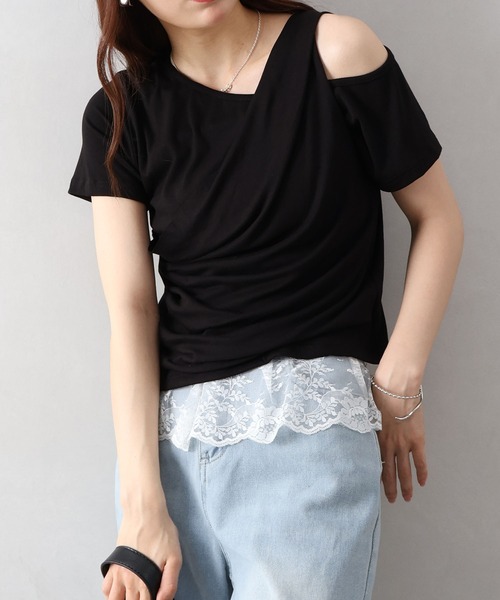 SpRay(スプレイ)の「オフショルドレープショートスリーブトップス(Tシャツ/カットソー・レディース・ブラック/アイボリー/ピンク・FREE)」の19枚目の写真