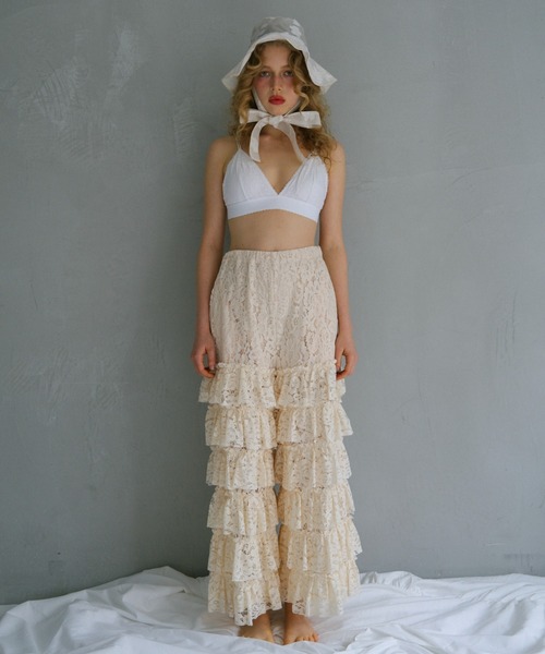 HONEY MI HONEY(ハニーミーハニー)の「lace tiered wide pants(その他パンツ・レディース・ブラック/コーラルピンク/ホワイト・FREE)」の4枚目の写真