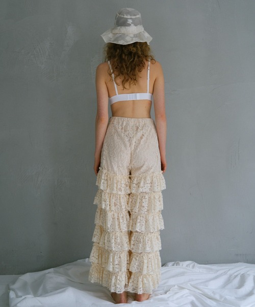 HONEY MI HONEY(ハニーミーハニー)の「lace tiered wide pants(その他パンツ・レディース・ブラック/コーラルピンク/ホワイト・FREE)」の5枚目の写真