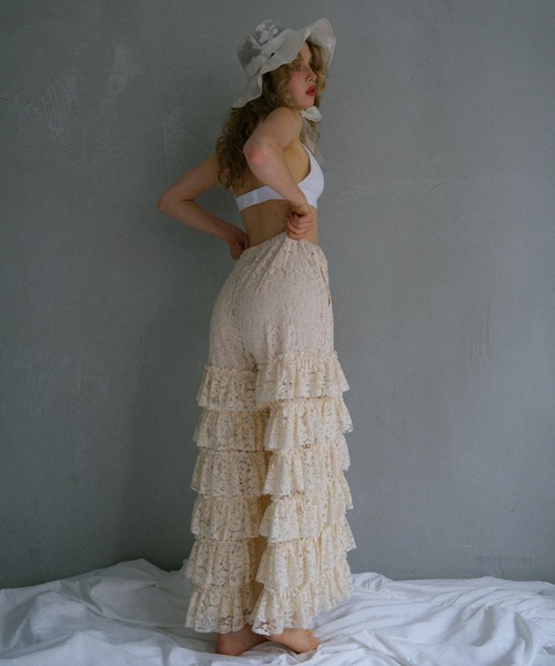 HONEY MI HONEY(ハニーミーハニー)の「lace tiered wide pants(その他パンツ・レディース・ブラック/コーラルピンク/ホワイト・FREE)」の6枚目の写真