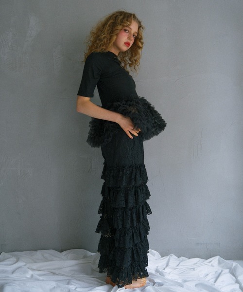 HONEY MI HONEY(ハニーミーハニー)の「lace tiered wide pants(その他パンツ・レディース・ブラック/コーラルピンク/ホワイト・FREE)」の13枚目の写真