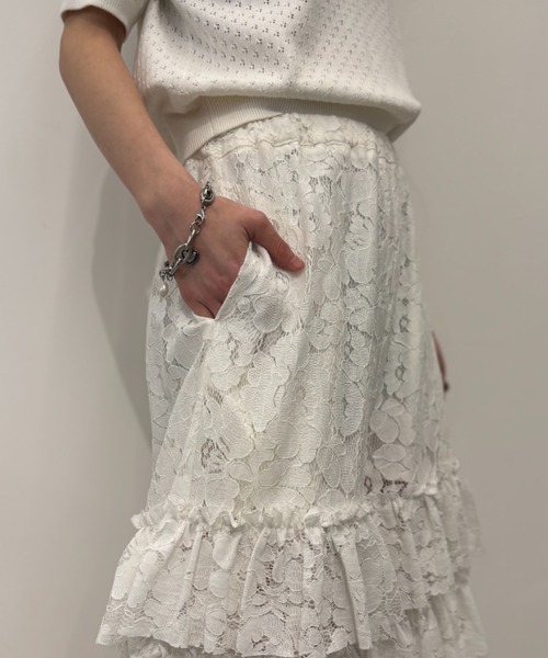 HONEY MI HONEY(ハニーミーハニー)の「lace tiered wide pants(その他パンツ・レディース・ブラック/コーラルピンク/ホワイト・FREE)」の14枚目の写真