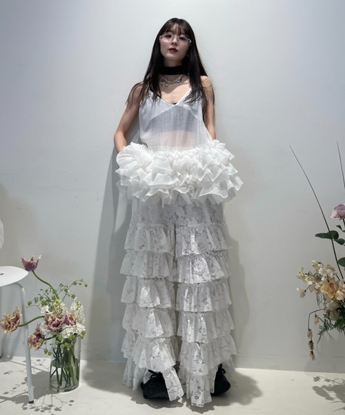HONEY MI HONEY(ハニーミーハニー)の「lace tiered wide pants(その他パンツ・レディース・ブラック/コーラルピンク/ホワイト・FREE)」の16枚目の写真