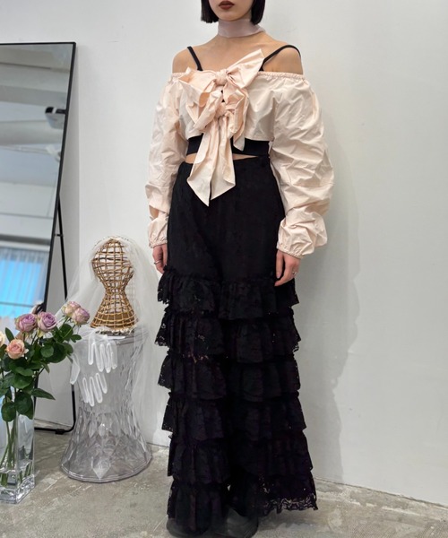 HONEY MI HONEY(ハニーミーハニー)の「lace tiered wide pants(その他パンツ・レディース・ブラック/コーラルピンク/ホワイト・FREE)」の19枚目の写真