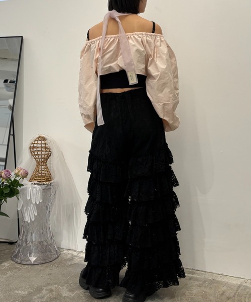 HONEY MI HONEY(ハニーミーハニー)の「lace tiered wide pants(その他パンツ・レディース・ブラック/コーラルピンク/ホワイト・FREE)」の20枚目の写真