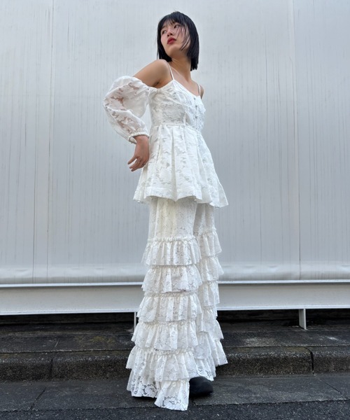 HONEY MI HONEY(ハニーミーハニー)の「lace tiered wide pants(その他パンツ・レディース・ブラック/コーラルピンク/ホワイト・FREE)」の21枚目の写真