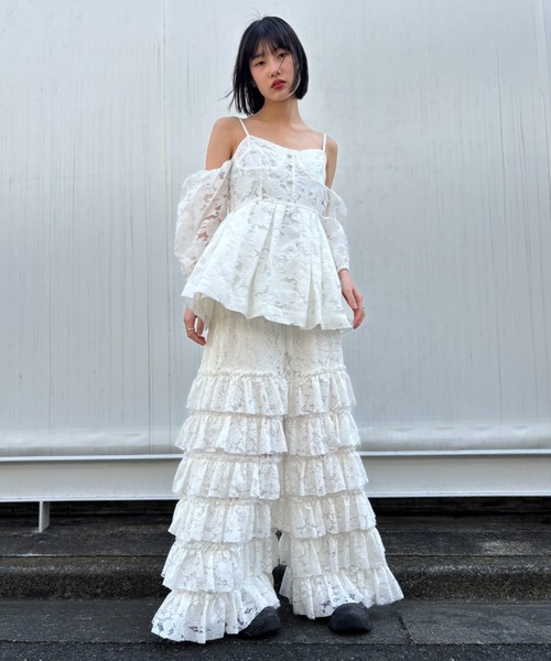 HONEY MI HONEY(ハニーミーハニー)の「lace tiered wide pants(その他パンツ・レディース・ブラック/コーラルピンク/ホワイト・FREE)」の22枚目の写真