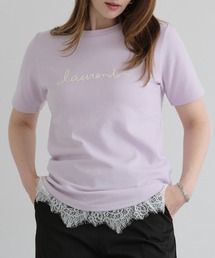 裾レース付きシンプルロゴTシャツ