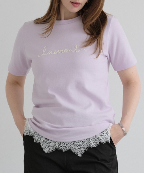 ZAKKA-BOX(ザッカボックス)の「裾レース付きシンプルロゴTシャツ(Tシャツ/カットソー・レディース・ホワイト/ブラック/ラベンダー・FREE)」の3枚目の写真