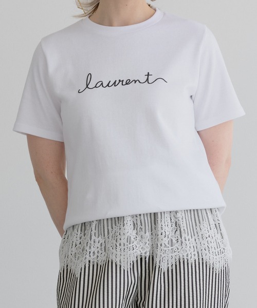 ZAKKA-BOX(ザッカボックス)の「裾レース付きシンプルロゴTシャツ(Tシャツ/カットソー・レディース・ホワイト/ブラック/ラベンダー・FREE)」の1枚目の写真