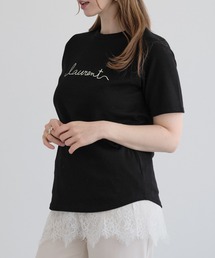 裾レース付きシンプルロゴTシャツ