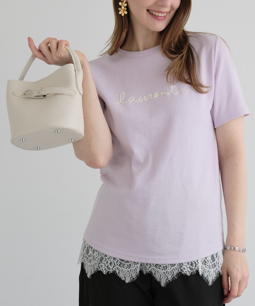 ZAKKA-BOX(ザッカボックス)の「裾レース付きシンプルロゴTシャツ(Tシャツ/カットソー・レディース・ホワイト/ブラック/ラベンダー・FREE)」の10枚目の写真