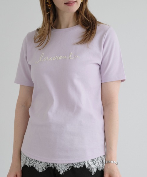 ZAKKA-BOX(ザッカボックス)の「裾レース付きシンプルロゴTシャツ(Tシャツ/カットソー・レディース・ホワイト/ブラック/ラベンダー・FREE)」の5枚目の写真