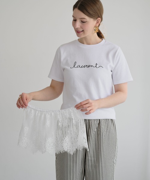 ZAKKA-BOX(ザッカボックス)の「裾レース付きシンプルロゴTシャツ(Tシャツ/カットソー・レディース・ホワイト/ブラック/ラベンダー・FREE)」の8枚目の写真