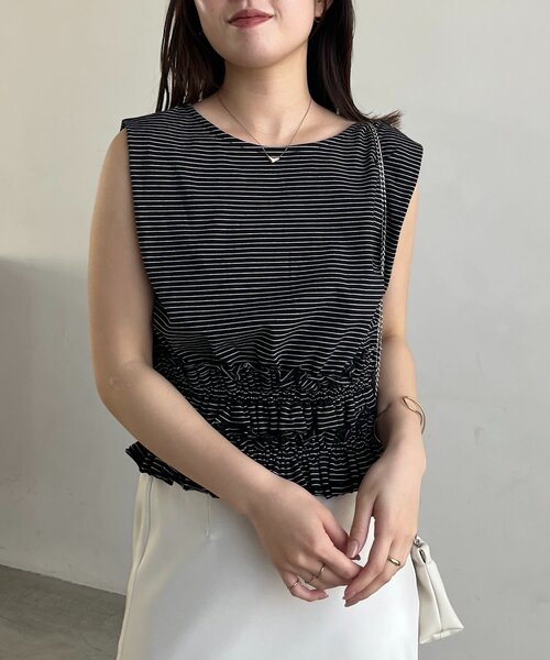 CAPRICIEUX LE'MAGE（カプリシューレマージュ）の「ボーダー裾ギャザーT（Tシャツ/カットソー・レディース・アイボリー/グレー/ブラック・FREE）」の13枚目の写真