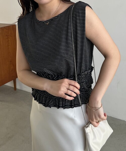 CAPRICIEUX LE'MAGE（カプリシューレマージュ）の「ボーダー裾ギャザーT（Tシャツ/カットソー・レディース・アイボリー/グレー/ブラック・FREE）」の14枚目の写真