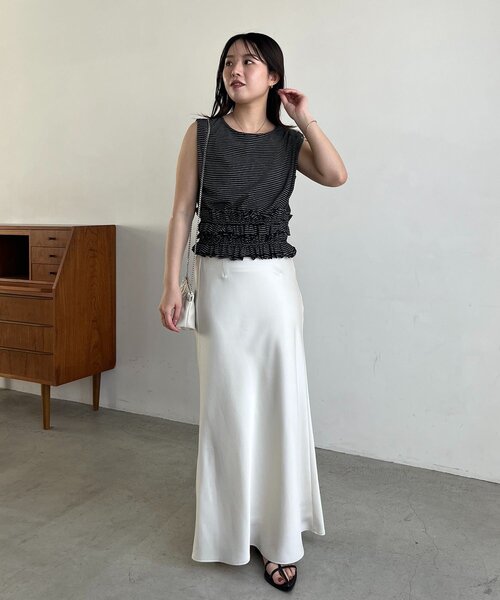 CAPRICIEUX LE'MAGE（カプリシューレマージュ）の「ボーダー裾ギャザーT（Tシャツ/カットソー・レディース・アイボリー/グレー/ブラック・FREE）」の18枚目の写真