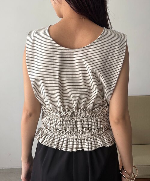 CAPRICIEUX LE'MAGE（カプリシューレマージュ）の「ボーダー裾ギャザーT（Tシャツ/カットソー・レディース・アイボリー/グレー/ブラック・FREE）」の22枚目の写真