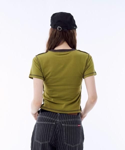BENUA(ベヌア)の「Contrast stitch logo T-shirt - 配色ステッチロゴTシャツ -(Tシャツ/カットソー・レディース・クリーム/グリーン・FREE)」の4枚目の写真