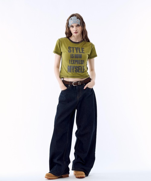 BENUA(ベヌア)の「Contrast stitch logo T-shirt - 配色ステッチロゴTシャツ -(Tシャツ/カットソー・レディース・クリーム/グリーン・FREE)」の5枚目の写真