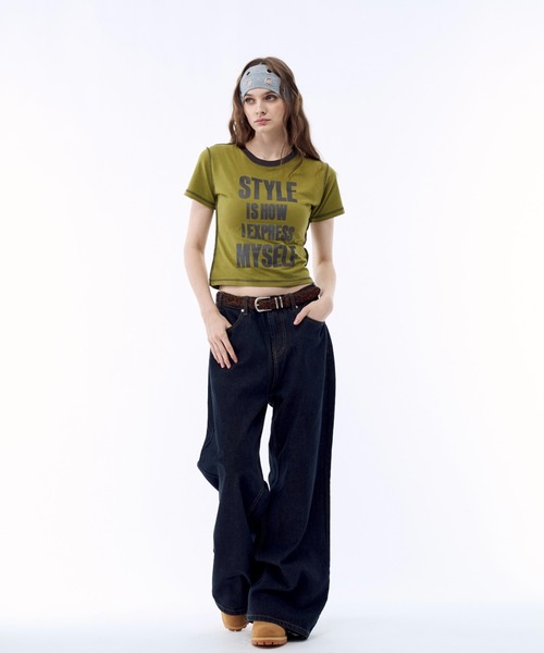 BENUA(ベヌア)の「Contrast stitch logo T-shirt - 配色ステッチロゴTシャツ -(Tシャツ/カットソー・レディース・クリーム/グリーン・FREE)」の6枚目の写真