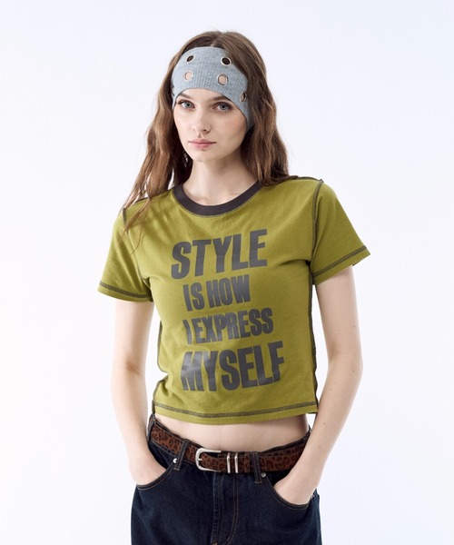 BENUA(ベヌア)の「Contrast stitch logo T-shirt - 配色ステッチロゴTシャツ -(Tシャツ/カットソー・レディース・クリーム/グリーン・FREE)」の7枚目の写真