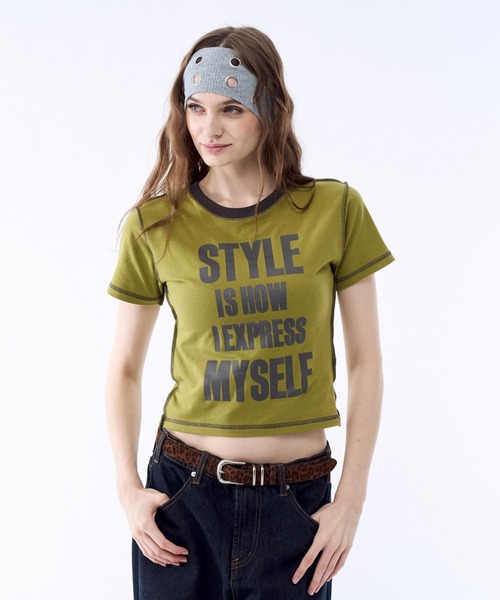 BENUA(ベヌア)の「Contrast stitch logo T-shirt - 配色ステッチロゴTシャツ -(Tシャツ/カットソー・レディース・クリーム/グリーン・FREE)」の8枚目の写真