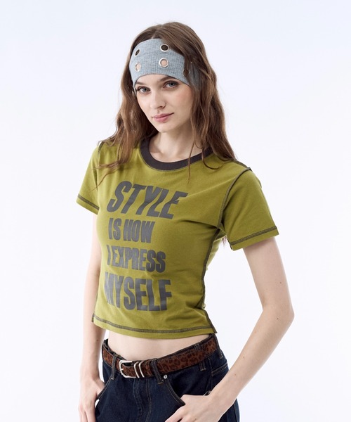 BENUA(ベヌア)の「Contrast stitch logo T-shirt - 配色ステッチロゴTシャツ -(Tシャツ/カットソー・レディース・クリーム/グリーン・FREE)」の9枚目の写真