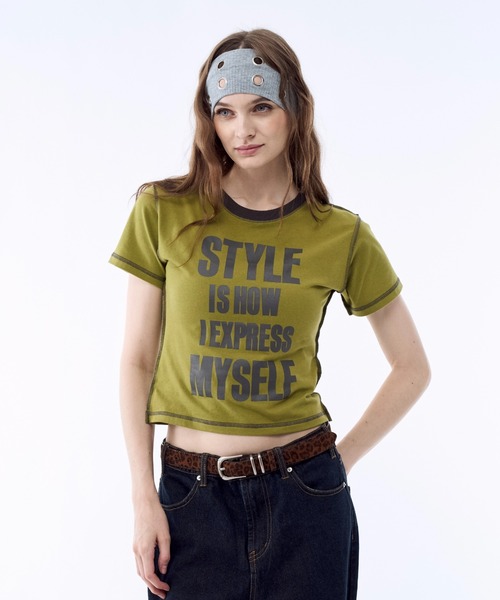 BENUA(ベヌア)の「Contrast stitch logo T-shirt - 配色ステッチロゴTシャツ -(Tシャツ/カットソー・レディース・クリーム/グリーン・FREE)」の10枚目の写真