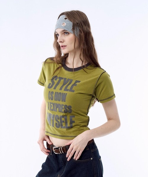 BENUA(ベヌア)の「Contrast stitch logo T-shirt - 配色ステッチロゴTシャツ -(Tシャツ/カットソー・レディース・クリーム/グリーン・FREE)」の11枚目の写真