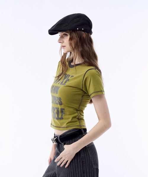 BENUA(ベヌア)の「Contrast stitch logo T-shirt - 配色ステッチロゴTシャツ -(Tシャツ/カットソー・レディース・クリーム/グリーン・FREE)」の3枚目の写真