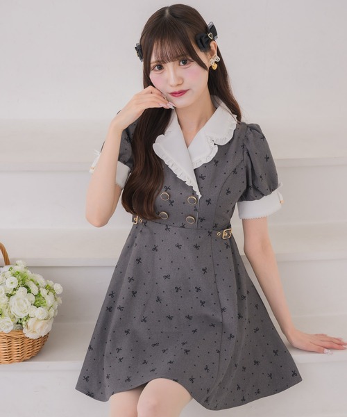 couture BY ROJITA(クチュールバイロジータ)の「ドットリボン柄テーラードミニワンピース(ワンピース・レディース・ブラック/アイボリー/チャコールグレー・FREE)」の3枚目の写真