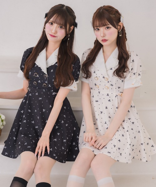 couture BY ROJITA(クチュールバイロジータ)の「ドットリボン柄テーラードミニワンピース(ワンピース・レディース・ブラック/アイボリー/チャコールグレー・FREE)」の7枚目の写真
