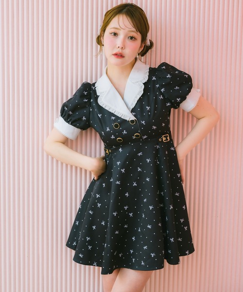 couture BY ROJITA(クチュールバイロジータ)の「ドットリボン柄テーラードミニワンピース(ワンピース・レディース・ブラック/アイボリー/チャコールグレー・FREE)」の4枚目の写真