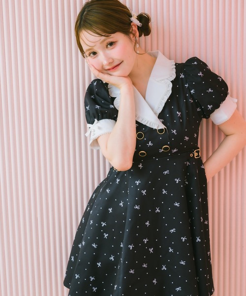 couture BY ROJITA(クチュールバイロジータ)の「ドットリボン柄テーラードミニワンピース(ワンピース・レディース・ブラック/アイボリー/チャコールグレー・FREE)」の5枚目の写真