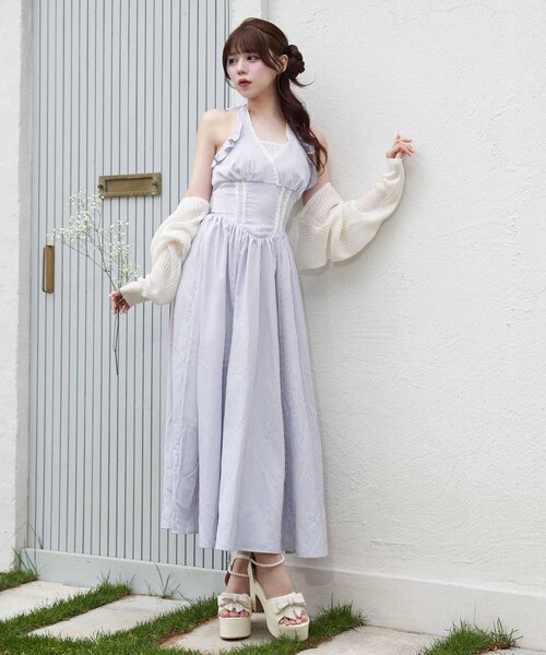 Belle Charme(ベルシャルム)の「【Belle Charme】Halter Neck Long Onepiece(ワンピース・レディース・ブラック/グレー/オフホワイト・FREE)」の3枚目の写真